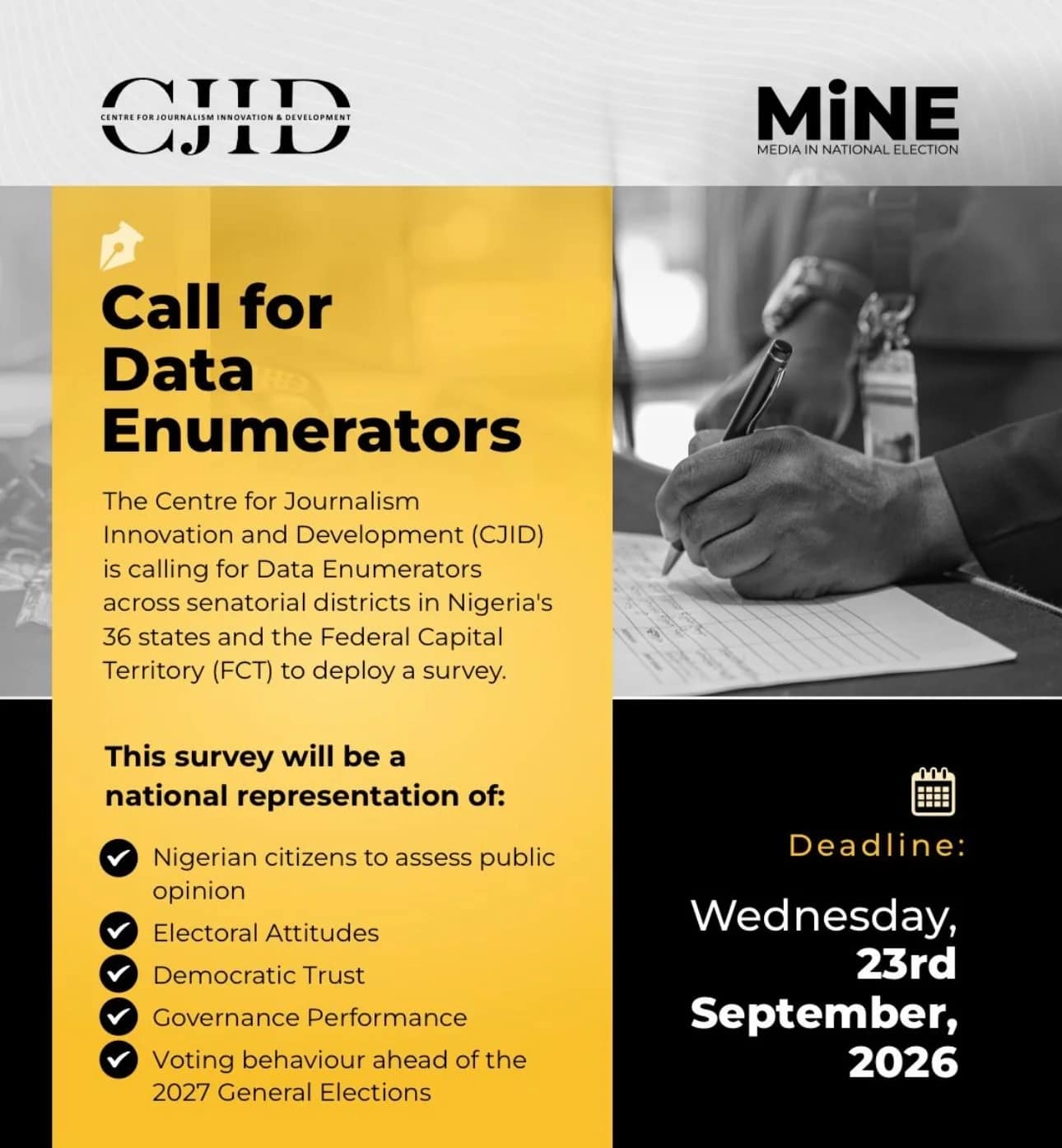 Data Enumerator Recruitment for Nigerians at CJID 2026