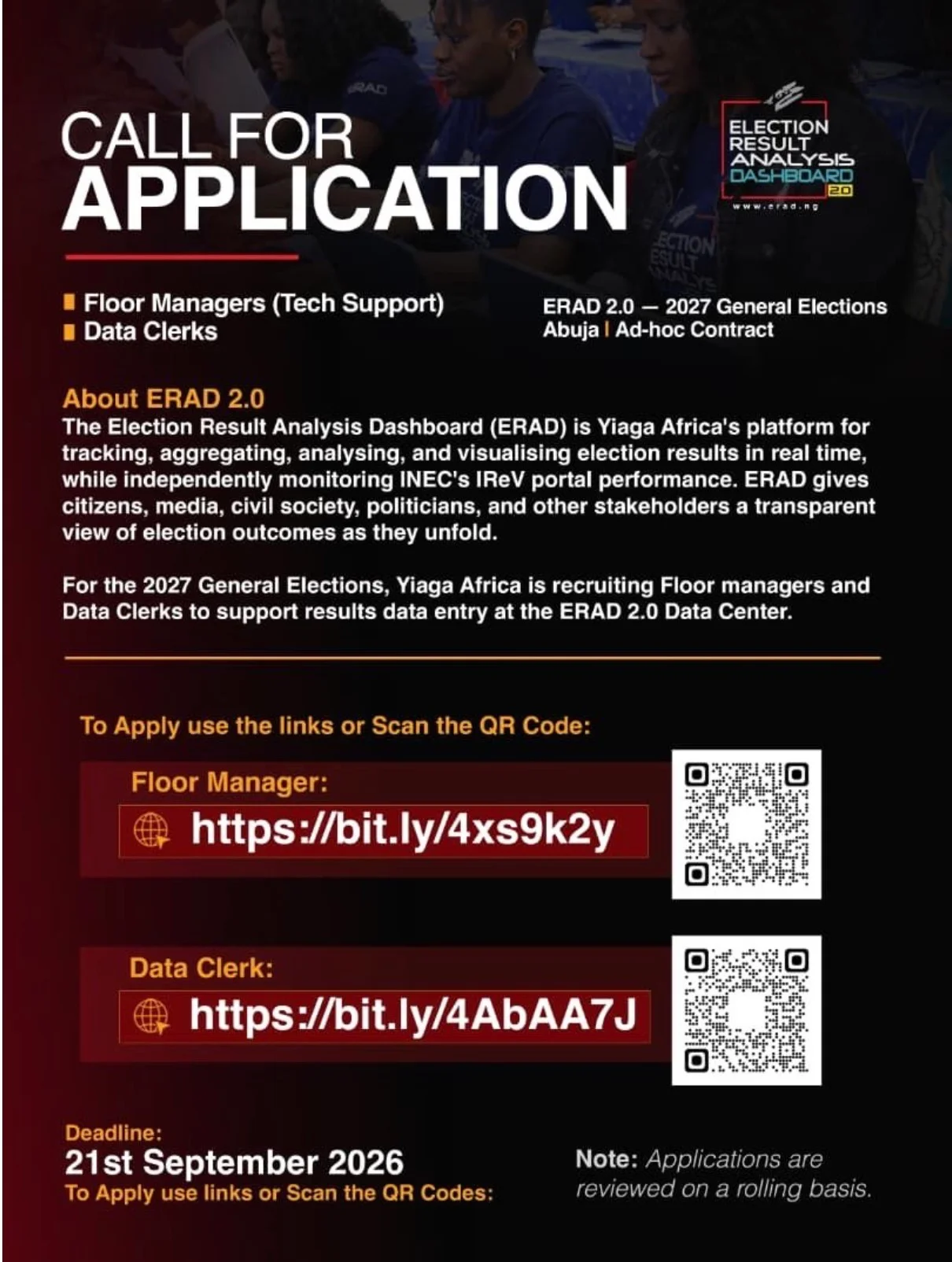 How to Apply for Yiaga Africa ERAD 2.0 Data Clerk and Floor Manager Jobs in 2026