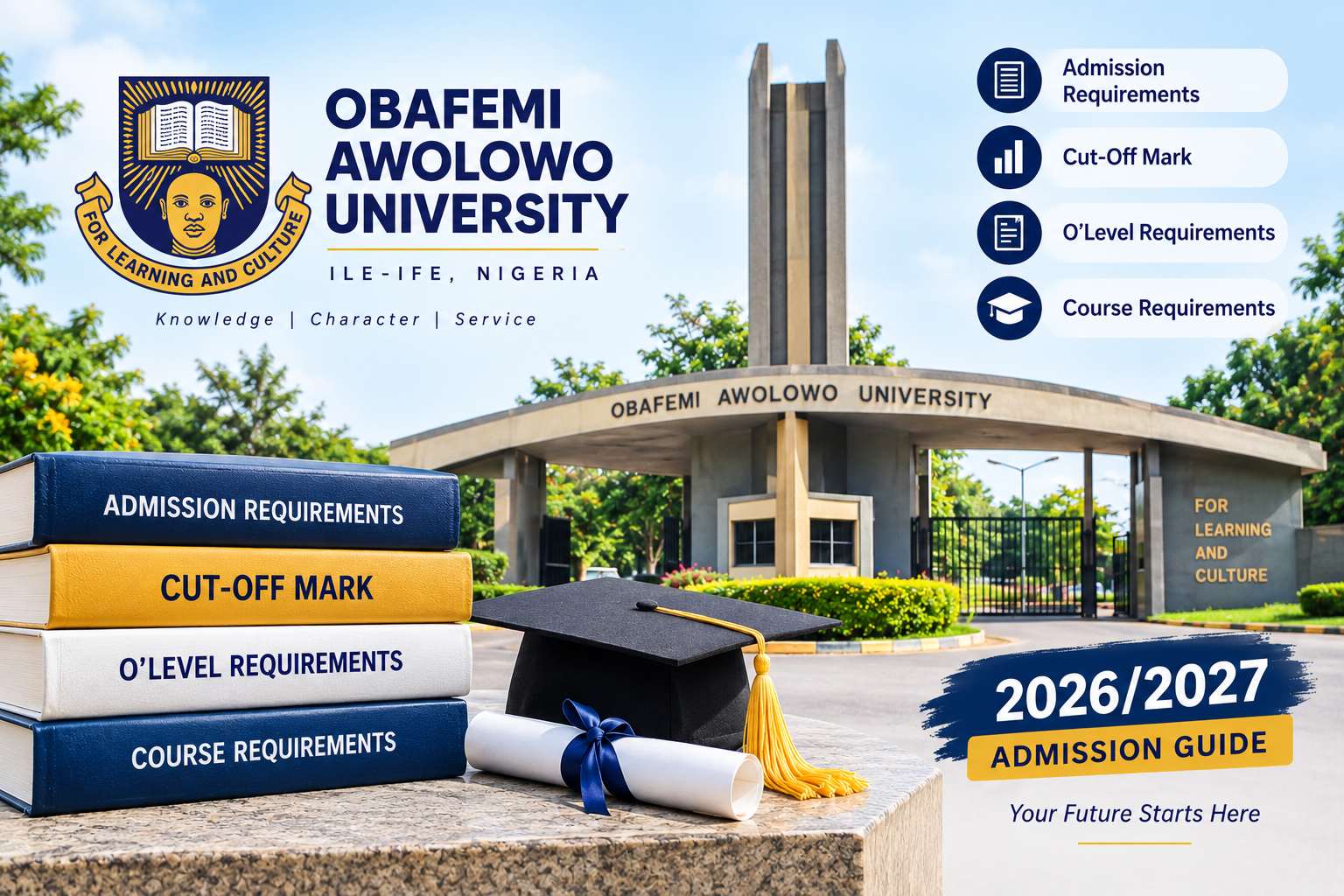 Obafemi Awolowo University Admission Requirements, Cut-Off Mark, O’Level Requirements and Cut-Off Mark for Different Courses 2026/2027